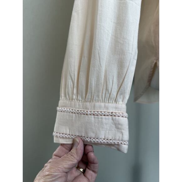 Loft Women’s Blouse Top Tunic M Pale Peach Long Sleeve Crochet Embroidered - Picture 4 of 13